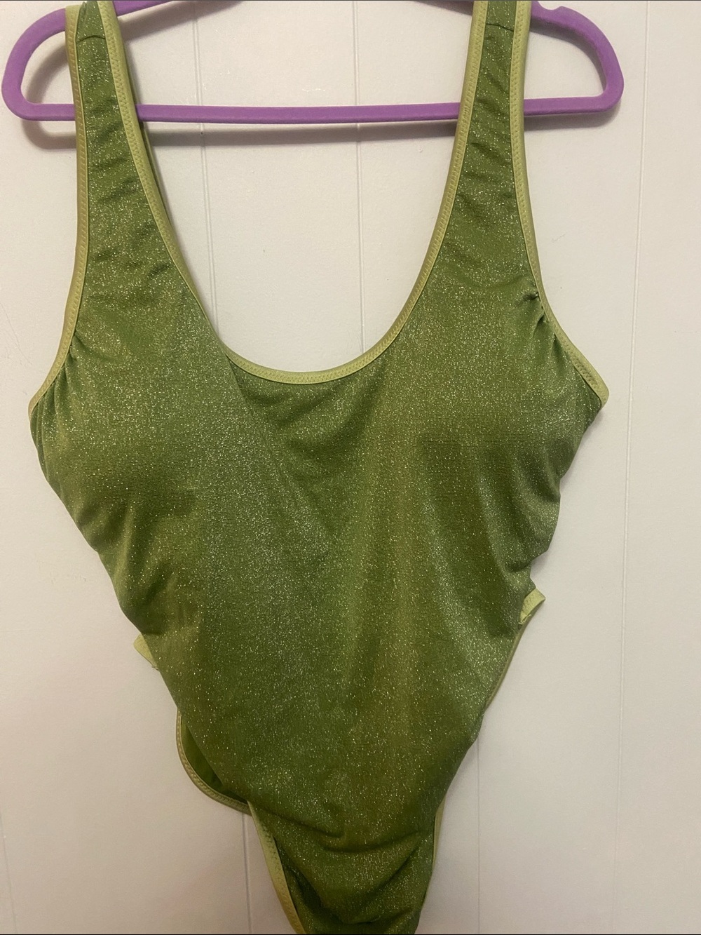 NWOT Fe Noel olive green swim with silver sparkes. Liner. Size 1x